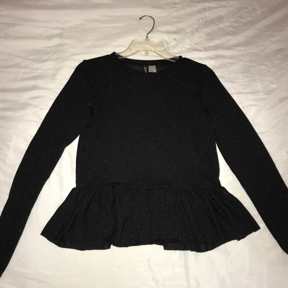 Women's Black Long-Sleeve Peplum Top